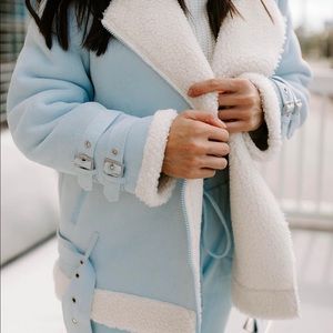 Kittenish Blue Sherpa Trim Jacket